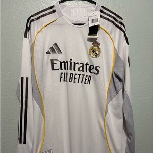 Adidas Real Madrid 25/26 Long Sleeve Authentic Home Jersey Size Large